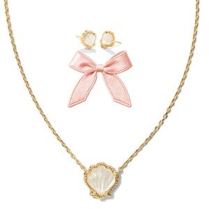 Brynne Shell Gold Short Pendant Necklace and Earring Set
